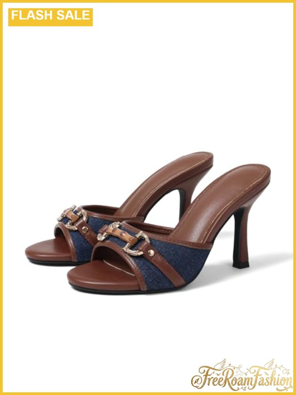 Women's High Heel Mules Slip On Buckle Sandals Round Toe PU 3.3" Heel